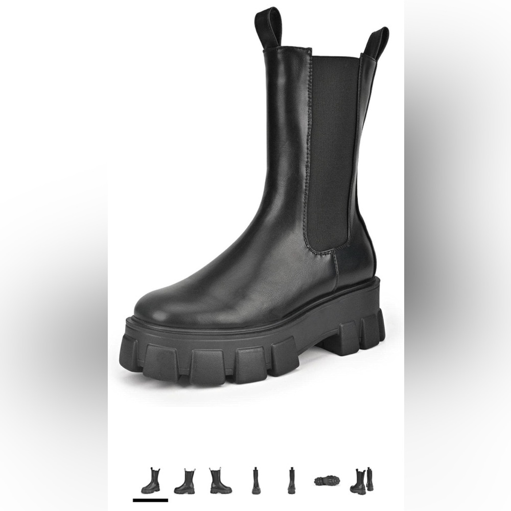 READYSALTED Women's Mid Calf Cleated Chunky Platform High Ankle Fashion Boots